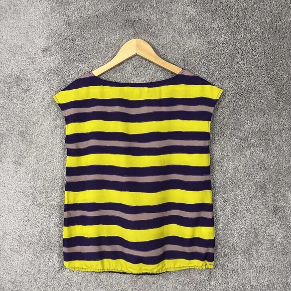 Ann Taylor Loft Shirt Womens Petite Small PS Multicolor Striped Short Sleeve - Picture 2 of 7
